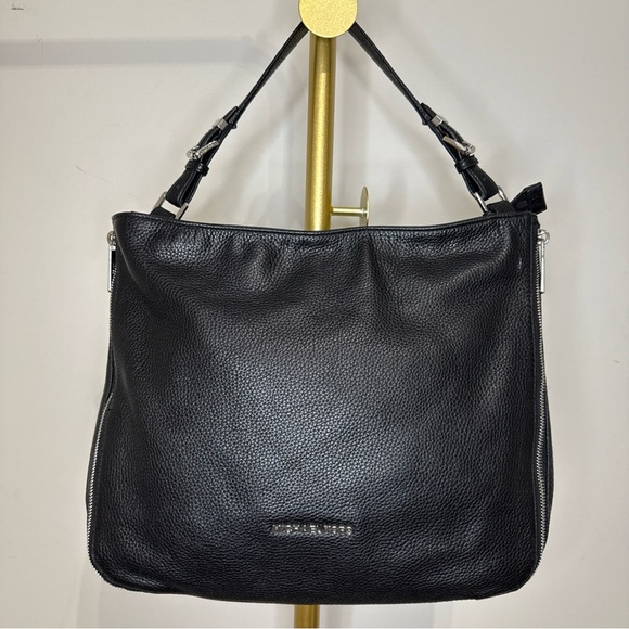 Michael Kors Black Pebbled Zipper Pocket Hobo Leather Shoulder Bag - Picture 1 of 9